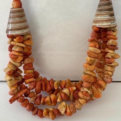 Carnelian bead & shell necklace