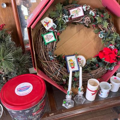 Sale Photo Thumbnail #303: Coffee table & Mirror and Lot of Christmas Decorations