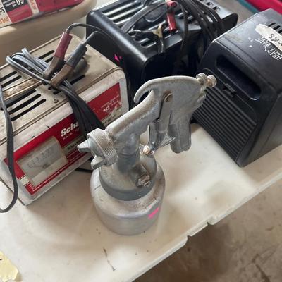 Sale Photo Thumbnail #312: Vintage drills, bits, soldering gun , toolset, battery chargers, etc