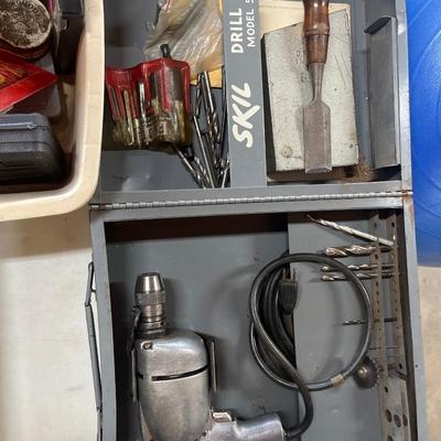 Sale Photo Thumbnail #316: Vintage drills, bits, soldering gun , toolset, battery chargers, etc