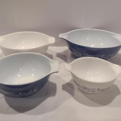 Pyrex Four Piece Nesting Mixing Bowl Set- Colonial Mist Cinderella Pattern