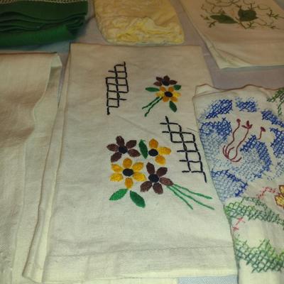 Collection of Hand Towels/Linens with Needlework or Embroidery