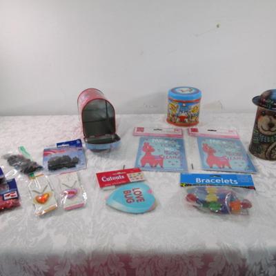  Confetti, Valentine mail box, 2 canisters, coloring books, etc.