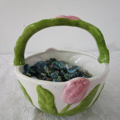 Ceramic tulip basket with glass pebbles
