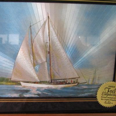 Framed Sailboat foil engraving