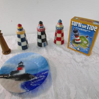 3 new candles, 1 new game, lighthouse plate, myrtle wood lighthouse