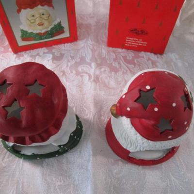 New in box, Mr. & Mrs. Santa porcelain candle holders