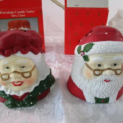 New in box, Mr. & Mrs. Santa porcelain candle holders
