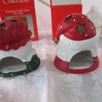 New in box, Mr. & Mrs. Santa porcelain candle holders