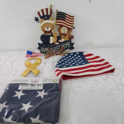 Patriotic hat, magnet, plaque, & new flag