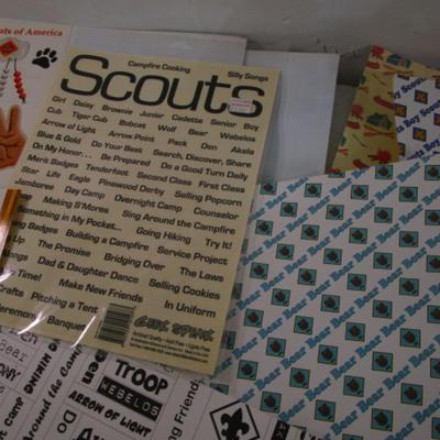 19 pieces Scouting scrapbook paper & 12 pks of scapbooking stickers