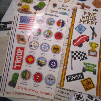 19 pieces Scouting scrapbook paper & 12 pks of scapbooking stickers