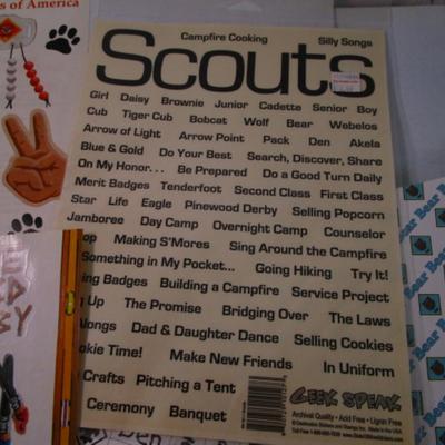 19 pieces Scouting scrapbook paper & 12 pks of scapbooking stickers