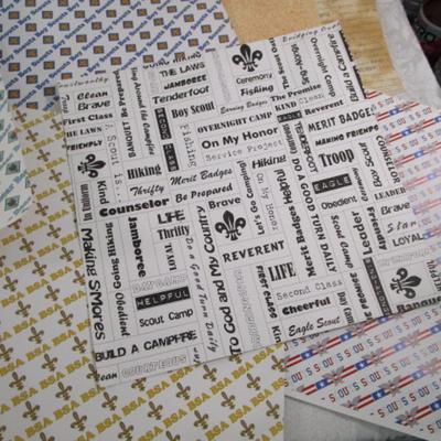 19 pieces Scouting scrapbook paper & 12 pks of scapbooking stickers