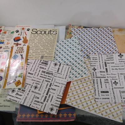 19 pieces Scouting scrapbook paper & 12 pks of scapbooking stickers