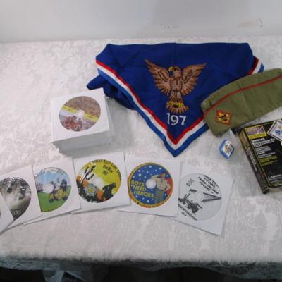 Vintage scout hat, embroidered neckerchief, & Scout Supplies