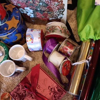 CHRISTMAS GIFT WRAP, RIBBON, COFFEE MUGS, ORNAMENTS AND MORE