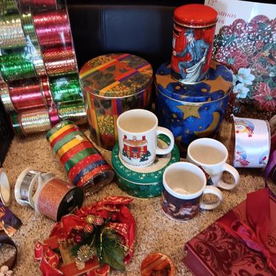 CHRISTMAS GIFT WRAP, RIBBON, COFFEE MUGS, ORNAMENTS AND MORE