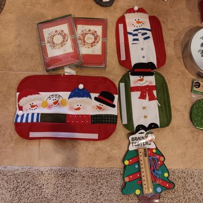 HOLIDAY MOTION SENSOR DOG, SNOWMAN CARD HOLDER, LINENS AND MORE