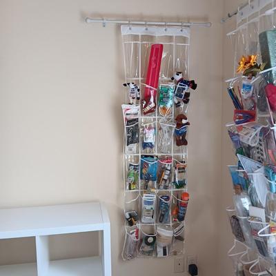 HANGING ORGANIZER FULL OF CRAFT AND SEWING SUPPLIES