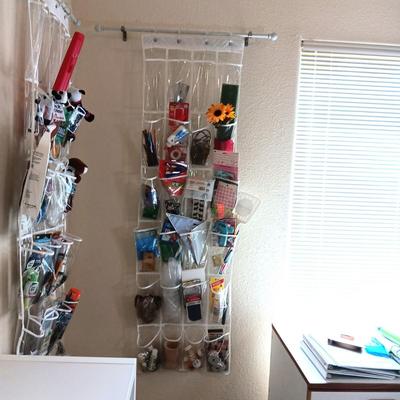 HANGING ORGANIZER FULL OF CRAFT AND SEWING SUPPLIES