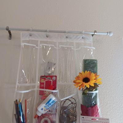 HANGING ORGANIZER FULL OF CRAFT AND SEWING SUPPLIES