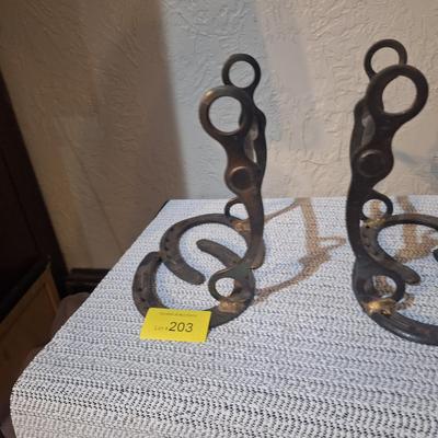 Sale Photo Thumbnail #567: Bookends made from bits and horse shoes