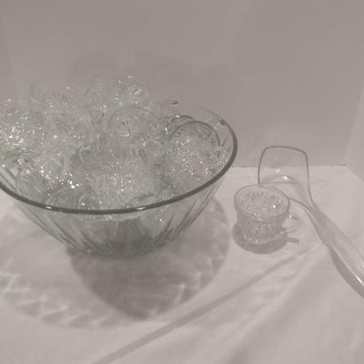 Glass Punch Bowl with Cups and Ladle