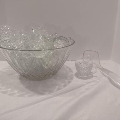 Glass Punch Bowl with Cups and Ladle