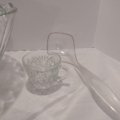 Glass Punch Bowl with Cups and Ladle
