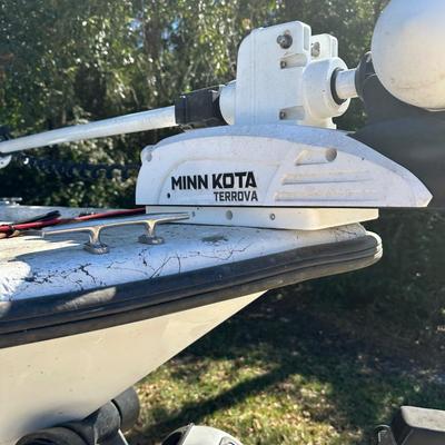 Sale Photo Thumbnail #4: 2003 Blazer Bay 18.5 foot fiber glass boat with 115 hp Yamaha 2 stroke engine with oil reservoir and new 2023 Minn Kota Terrova Trolling motor and starline drive on aluminum trailer. All in good working order.