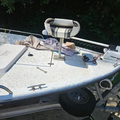 Sale Photo Thumbnail #8: 2003 Blazer Bay 18.5 foot fiber glass boat with 115 hp Yamaha 2 stroke engine with oil reservoir and new 2023 Minn Kota Terrova Trolling motor and starline drive on aluminum trailer. All in good working order.
