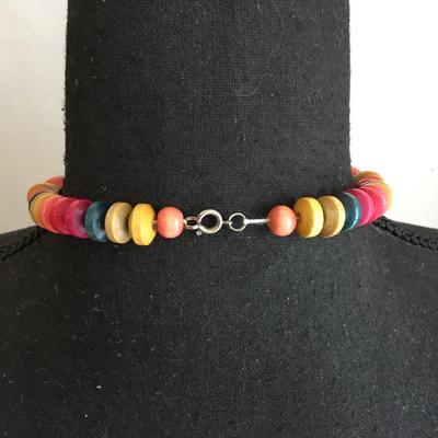 Cool vintage, multicolored, wood beaded, chunky statement necklace