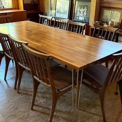 Custom Mid Century Modern Style Dining Table & 10 Chairs