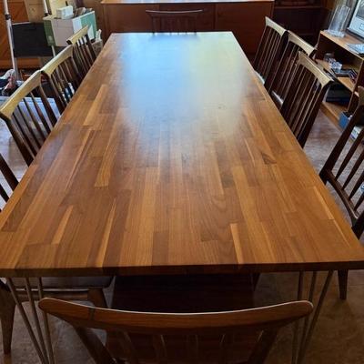 Custom Mid Century Modern Style Dining Table & 10 Chairs
