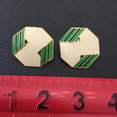 Cool vintage, gold toned, enamel statement earrings very nice