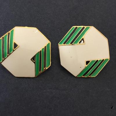 Cool vintage, gold toned, enamel statement earrings very nice