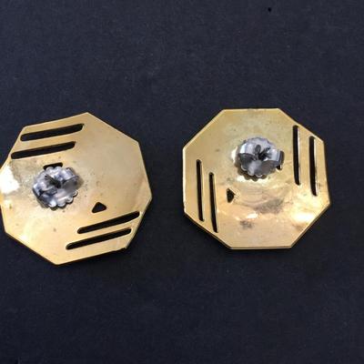 Cool vintage, gold toned, enamel statement earrings very nice