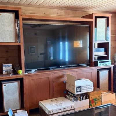 Custom Wood Entertainment Center with 79" LG TV & 4 Acoustic Research Speakers