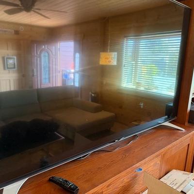 Custom Wood Entertainment Center with 79" LG TV & 4 Acoustic Research Speakers