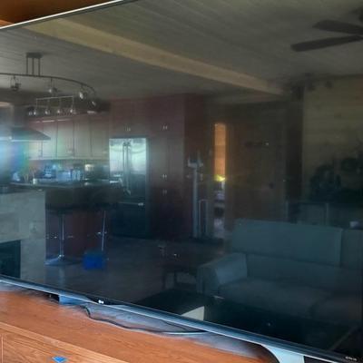 Custom Wood Entertainment Center with 79" LG TV & 4 Acoustic Research Speakers