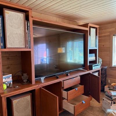 Custom Wood Entertainment Center with 79" LG TV & 4 Acoustic Research Speakers