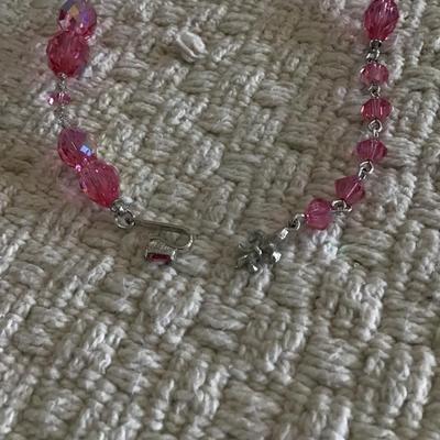 Pretty pink aurora Borealis crystal necklace