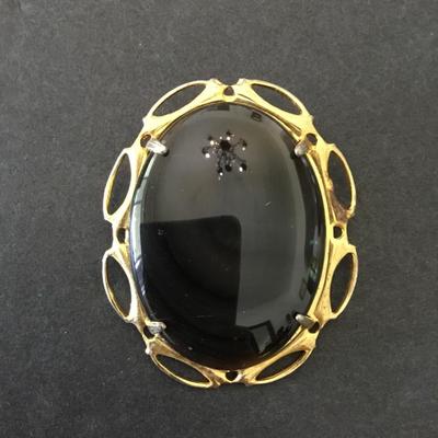 Beautiful, black onyx, vintage, goldtone, oval brooch