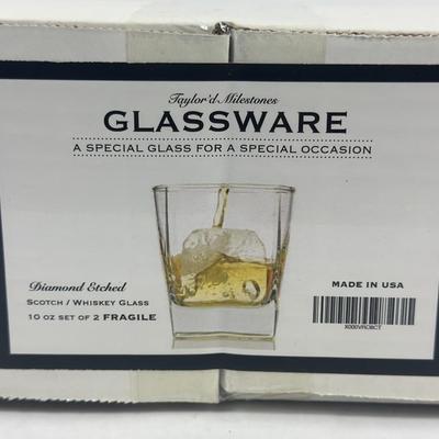 Taylor'd Milestones Glassware - Diamond Etched Scotch/Whiskey Glass - Set of 2 (10oz)
