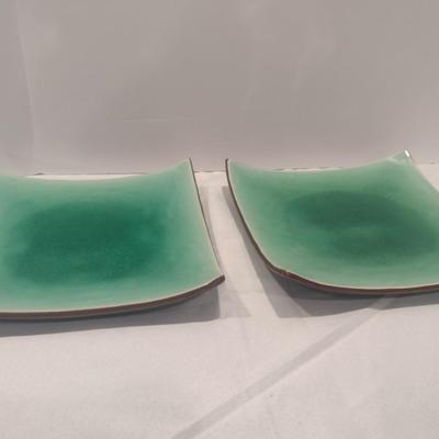 Pair of Large, Glazed Porcelain Dinner Plates- Approx 10 1/2" Wide