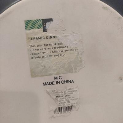 Pair of Large, Glazed Porcelain Dinner Plates- Approx 10 1/2" Wide