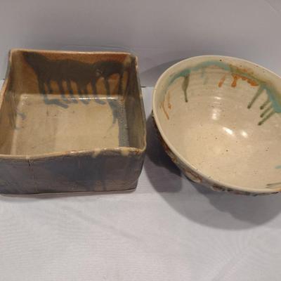 Pair of Glazed Pottery Bowls- Signed by Artists