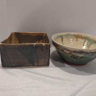 Pair of Glazed Pottery Bowls- Signed by Artists