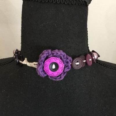 Unique vintage hand, crafted button, flower, necklace
